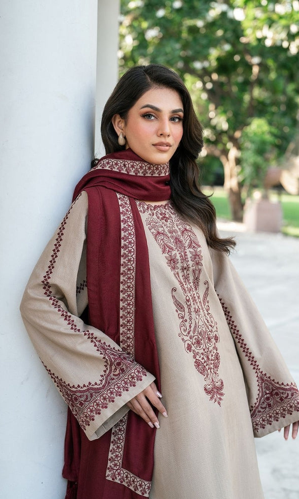 3PC UNSTITCHED DHANAK EMBROIDERED SHIRT WITH DHANAK EMBROIDERED DUPATTA AJ-S0192