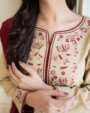 Natural Beige Dhanak Heavy 3pc Emboidery SM-1033