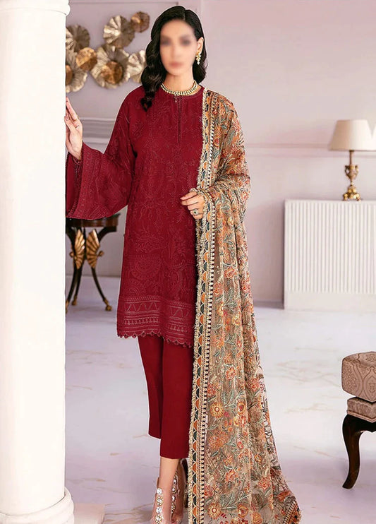 EMBROIDERED 3PC LAWN EMBROIDERED DRESS WITH CHIFFON EMBROIDERED DUPATTA  IR-409