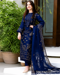 Dhanak Nave Blue Embroidered 3PC Suit – Premium Festive Collection AJS-2125