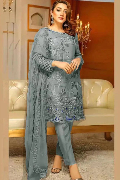 EMBROIDERED 3PC LAWN EMBROIDERED DRESS WITH CHIFFON EMBROIDERED DUPATTA  IR-301