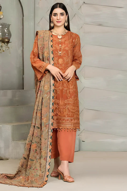 EMBROIDERED 3PC LAWN EMBROIDERED DRESS WITH CHIFFON EMBROIDERED DUPATTA  IR-403