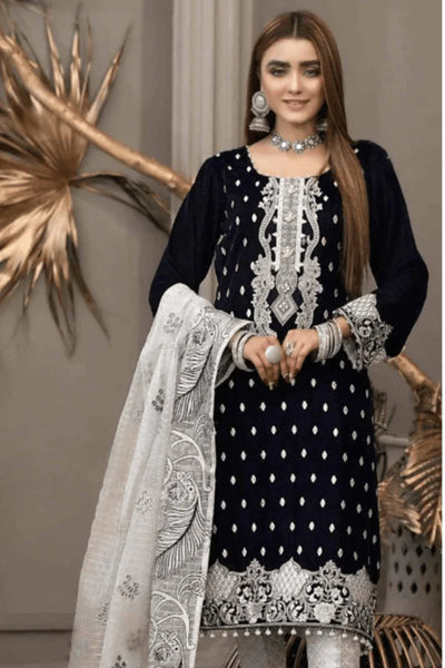 EMBROIDERED 3PC LAWN EMBROIDERED DRESS WITH CHIFFON EMBROIDERED DUPATTA  IR-404