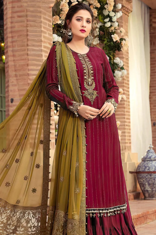 EMBROIDERED 3PC LAWN EMBROIDERED DRESS WITH CHIFFON EMBROIDERED DUPATTA  IR-305