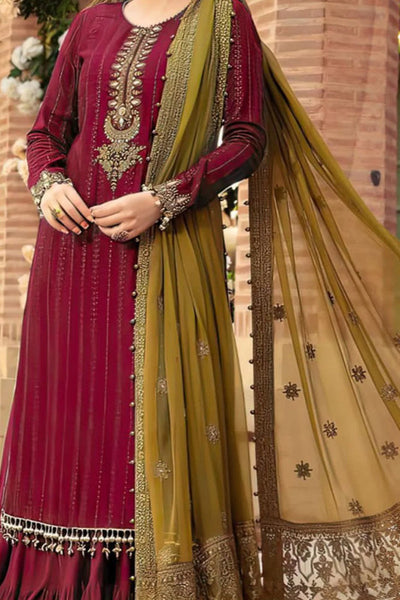 EMBROIDERED 3PC LAWN EMBROIDERED DRESS WITH CHIFFON EMBROIDERED DUPATTA  IR-305