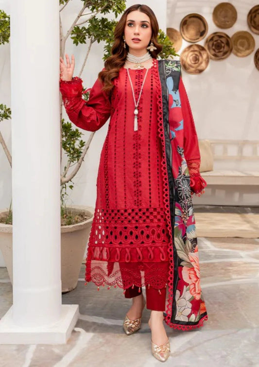 EMBROIDERED 3PC LAWN EMBROIDERED DRESS WITH CHIFFON EMBROIDERED DUPATTA  IR-303