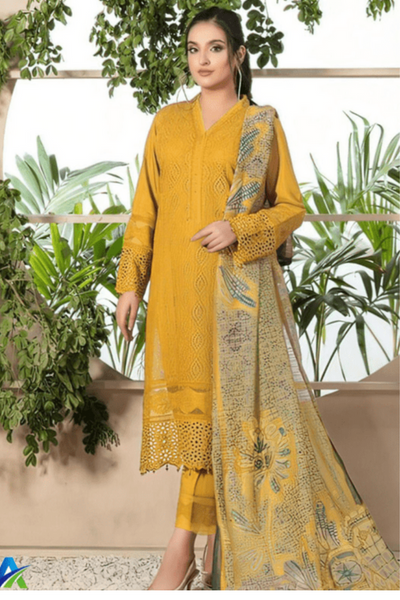 EMBROIDERED 3PC LAWN EMBROIDERED DRESS WITH CHIFFON EMBROIDERED DUPATTA  IR-4010