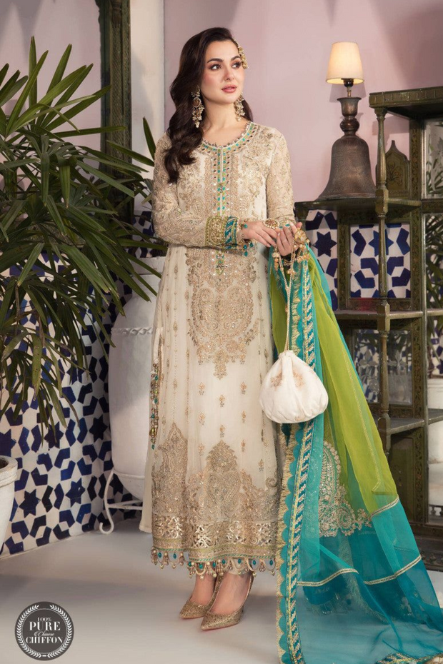 EMBROIDERED 3PC SILK  DRESS WITH CHIFFON EMBROIDERED DUPATTA  IR5026