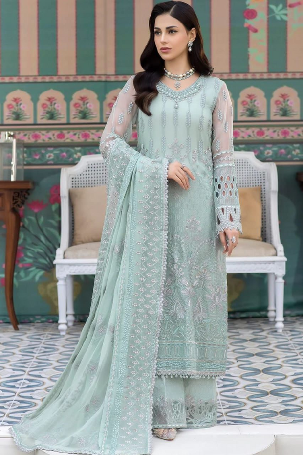 EMBROIDERED 3PC SILK  DRESS WITH CHIFFON EMBROIDERED DUPATTA  IR5039