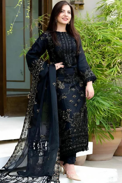 Dananil Lawn Heavy 3pc Emboidery IR-Black-1021