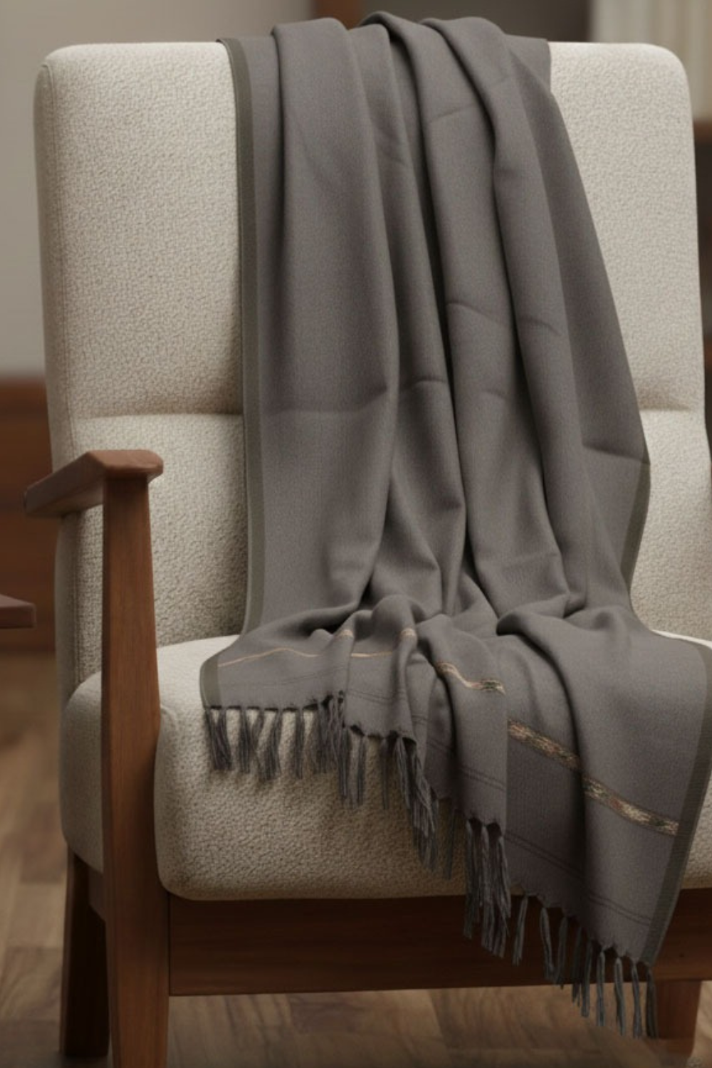 MEN WINTER WOOL SHAWL STEEL GREY