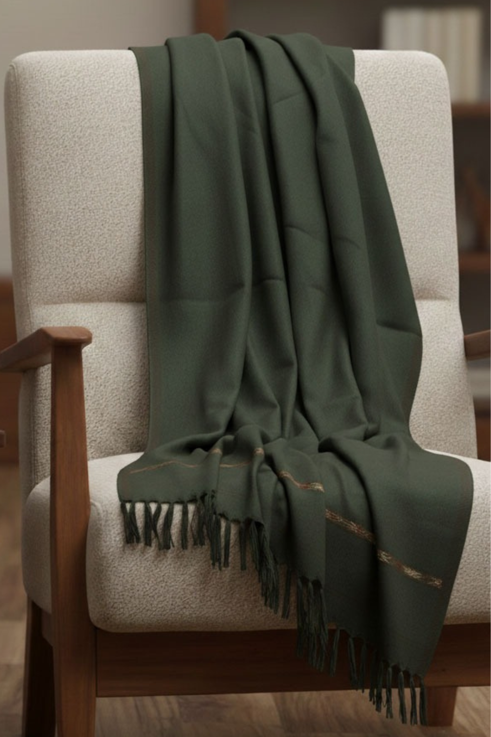 MEN WINTER WOOL SHAWL ARMY GREEN