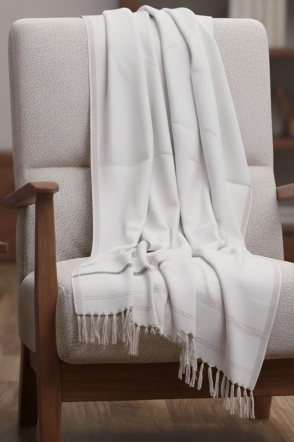 MEN WINTER WOOL SHAWL PEARL WHITE