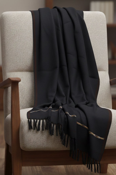 MEN WINTER WOOL SHAWL BLACK