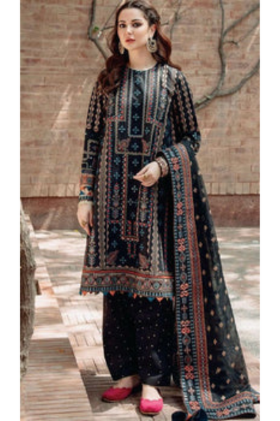 EMBROIDERED 3PC LAWN EMBROIDERED DRESS WITH CHIFFON EMBROIDERED DUPATTA  IR-200