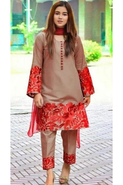 EMBROIDERED 3PC LAWN EMBROIDERED DRESS WITH CHIFFON EMBROIDERED DUPATTA  MR 26