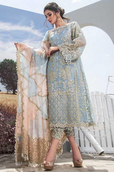 EMBROIDERED 3PC SILK  DRESS WITH CHIFFON EMBROIDERED DUPATTA  IR5001