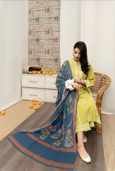 EMBROIDERED 3PC LAWN EMBROIDERED DRESS WITH CHIFFON EMBROIDERED DUPATTA  IR-21