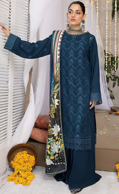 EMBROIDERED 3PC LAWN EMBROIDERED DRESS WITH CHIFFON EMBROIDERED DUPATTA  IR-22