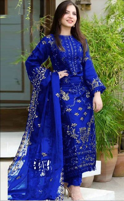 Dananil Lawn Heavy 3pc Emboidery IR-Royal Blue-1021