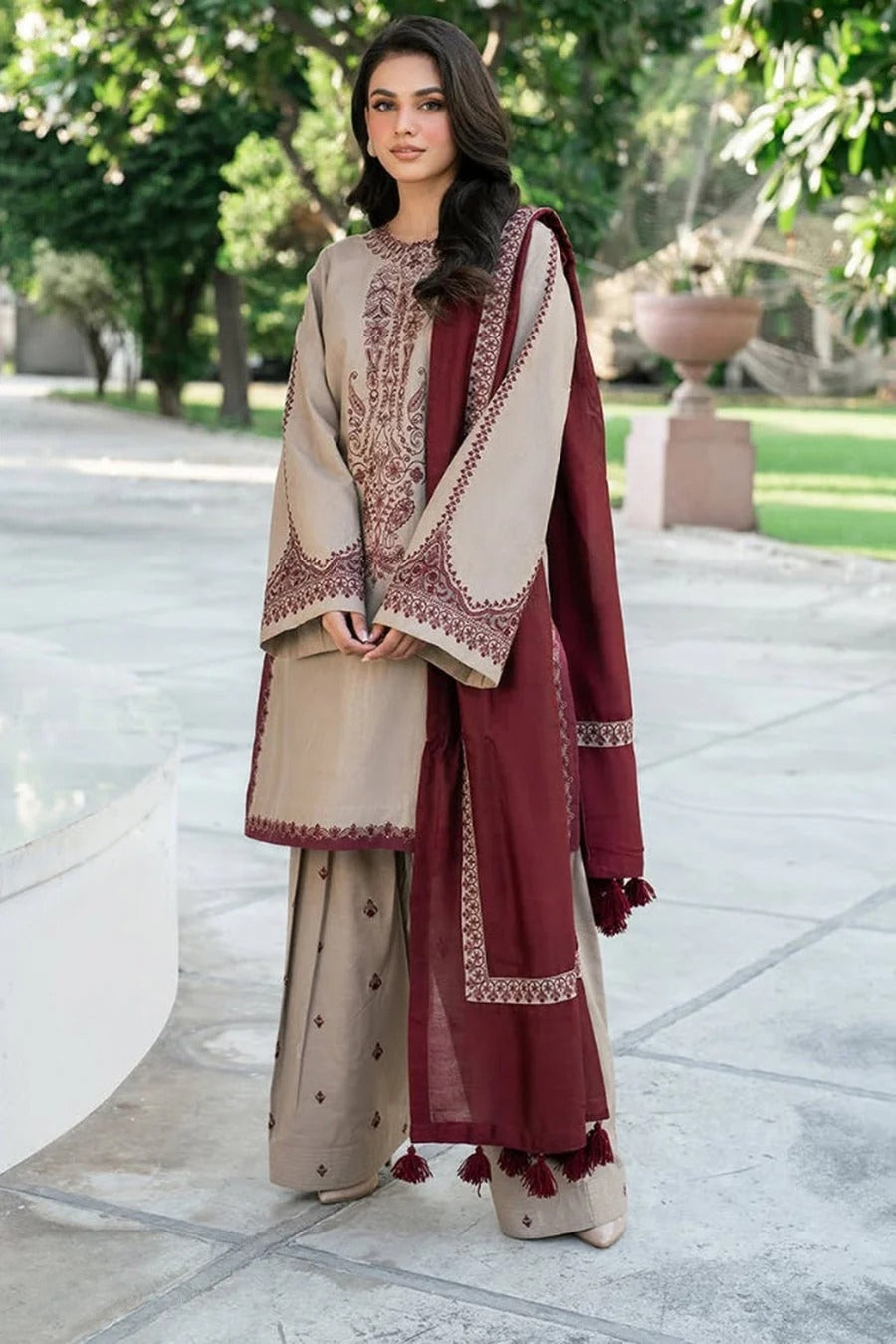 3PC UNSTITCHED DHANAK EMBROIDERED SHIRT WITH DHANAK EMBROIDERED DUPATTA AJ-S0192