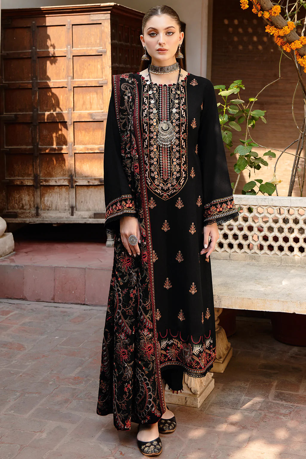 Embroidered 3PC Suit – Premium Festive Collection AJS-1102