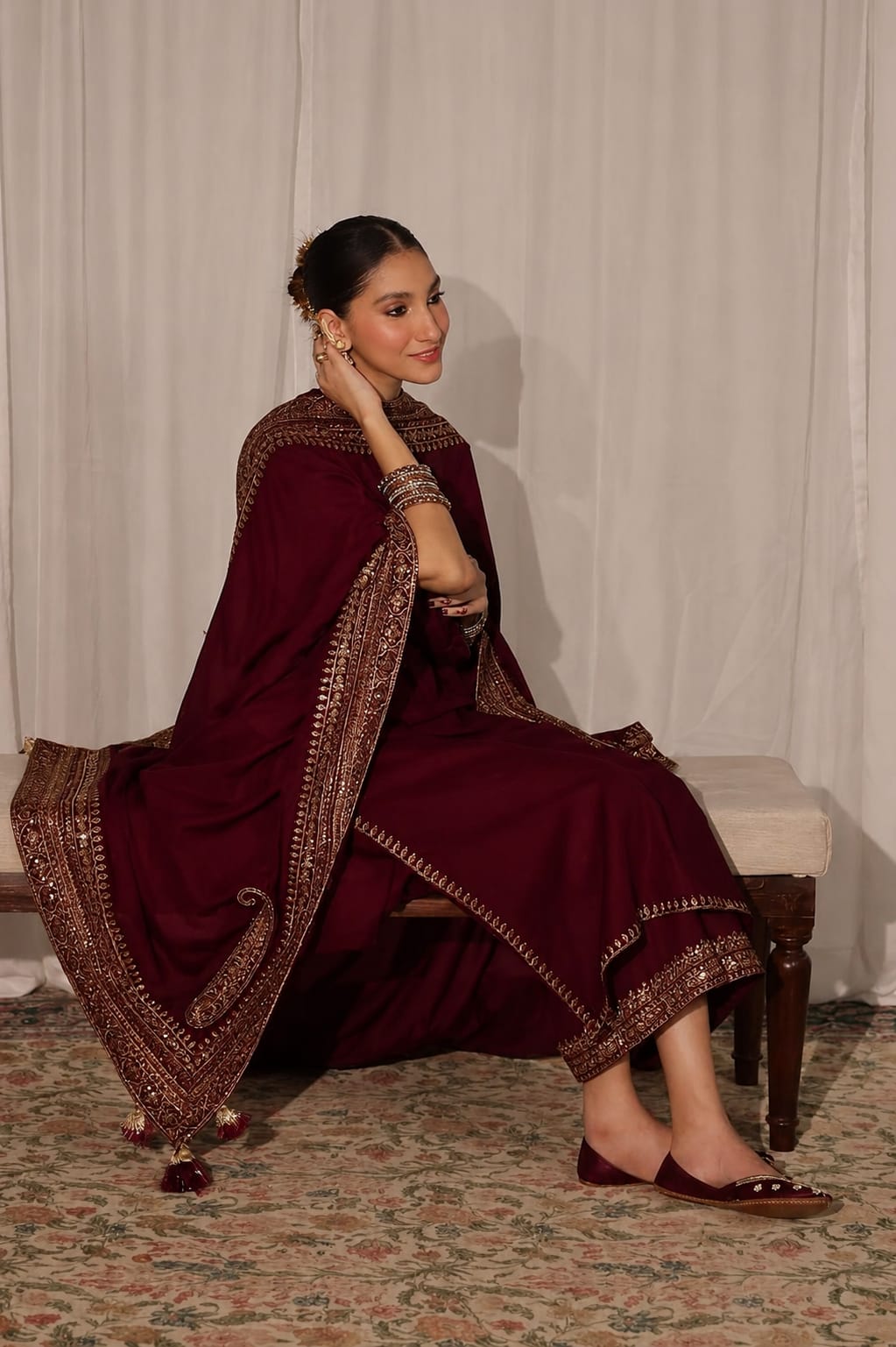 ROYAL CHARM EMB 3PC SUIT AJS-001002 MEHROON